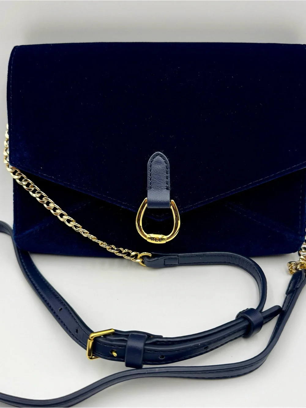 LAUREN RALPH LAUREN Bennington Velvet Envelope Crossbody Evening Bag Navy